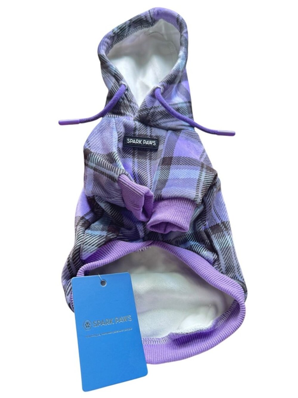 NEW Plaid Purple Dog Hoodie By Spark Paws - Size XS - Soft Fleece Material